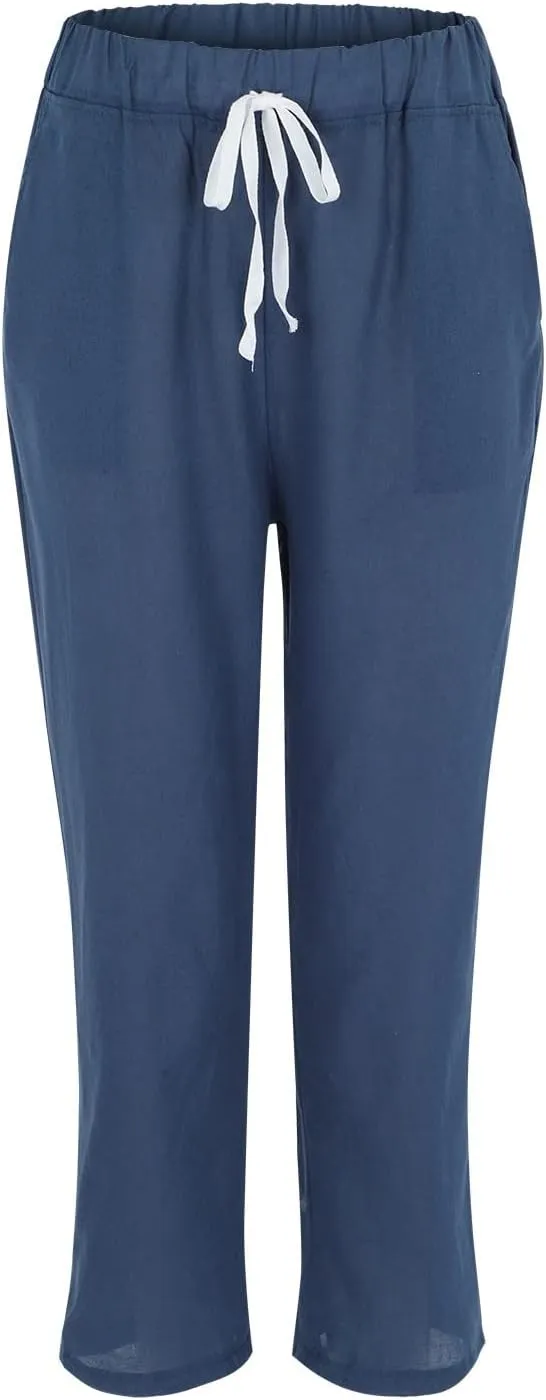 Women's Casual Cotton Linen Pants High Waisted Baggy Pants with Elastic Waist Relax Fit Lantern Trouser with Pockets