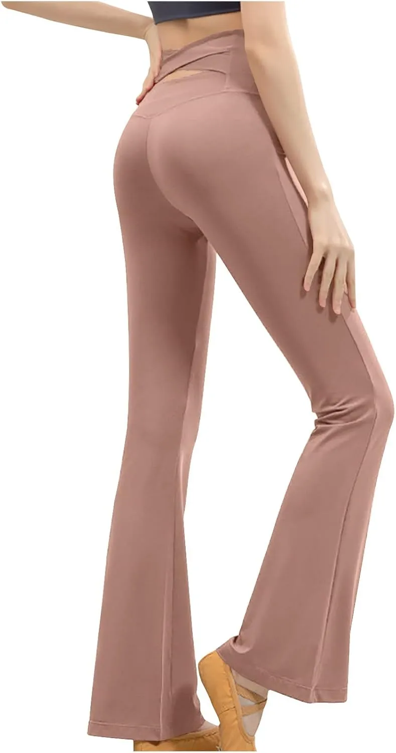Womens Flare Leg Bootcut Sports Leggings Pants Spandex High Waisted Leggings Shapewear Stretch Pull-on Jeggings