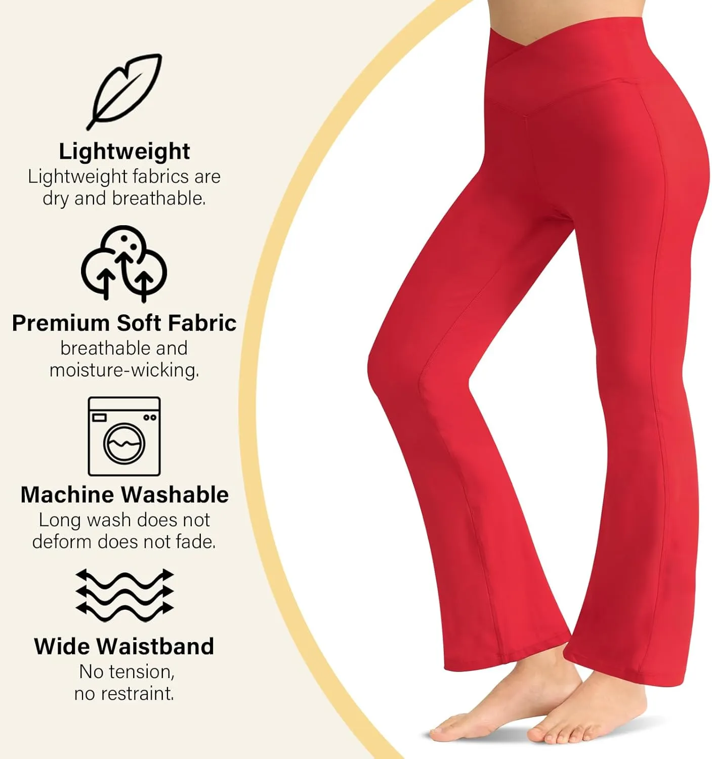 Women's Flare Yoga Pants - Crossover High Waisted Bootcut Leggings Bell Bottom Jazz Dress Pants Workout Gym Leggings