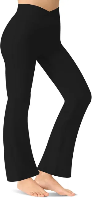 Women's Flare Yoga Pants - Crossover High Waisted Bootcut Leggings Bell Bottom Jazz Dress Pants Workout Gym Leggings