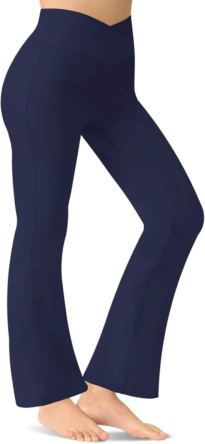 Women's Flare Yoga Pants - Crossover High Waisted Bootcut Leggings Bell Bottom Jazz Dress Pants Workout Gym Leggings