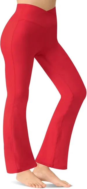Women's Flare Yoga Pants - Crossover High Waisted Bootcut Leggings Bell Bottom Jazz Dress Pants Workout Gym Leggings