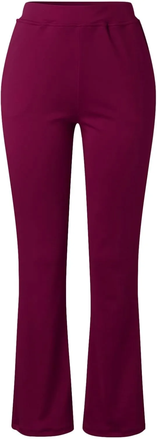 Women's Flared Business Casual Work Dress Pants with Pockets High Waist Stretch Trousers Pull-On Office Pant