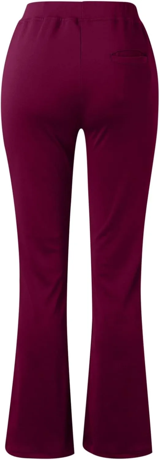Women's Flared Business Casual Work Dress Pants with Pockets High Waist Stretch Trousers Pull-On Office Pant