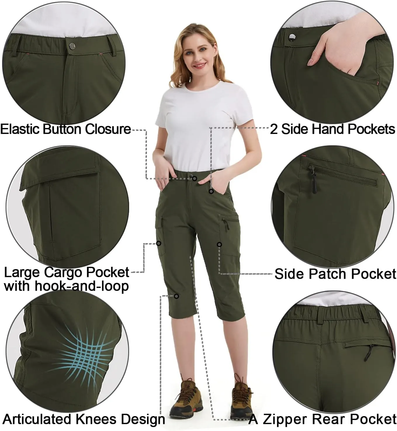 Women's Outdoor Hiking Pants With Cargo Pockets - Quick Dry UPF 50  Water-Resistant Athletic Pants for Camping and Workout