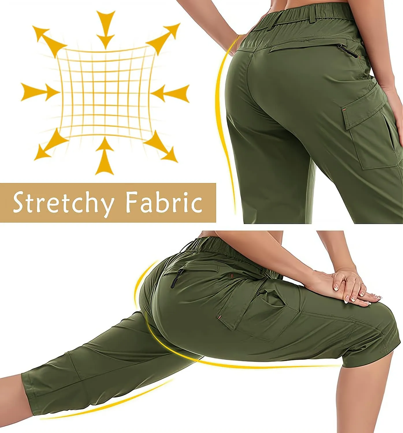 Women's Outdoor Hiking Pants With Cargo Pockets - Quick Dry UPF 50  Water-Resistant Athletic Pants for Camping and Workout