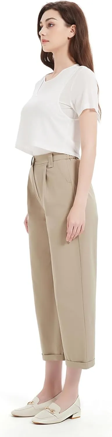 Women's Pants Capri Dress Work High Waisted Wide Leg Loose Summer Golf Casual Cropped with Pockets