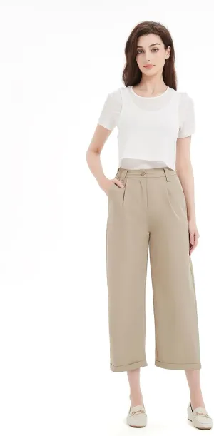 Women's Pants Capri Dress Work High Waisted Wide Leg Loose Summer Golf Casual Cropped with Pockets