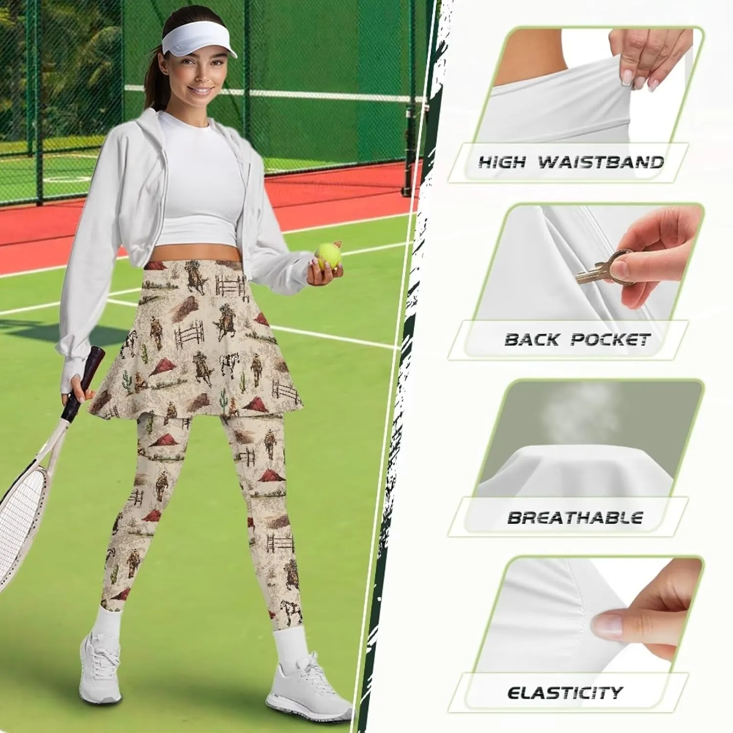 Women's Skirted Legging High Waisted Tennis Skirt Pants Set Pleated Skort Athletic Golf Clothes for XS-3XL
