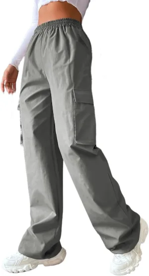 Women's Solid High Waist Flap Pocket Cargo Pants Combat Military Trousers