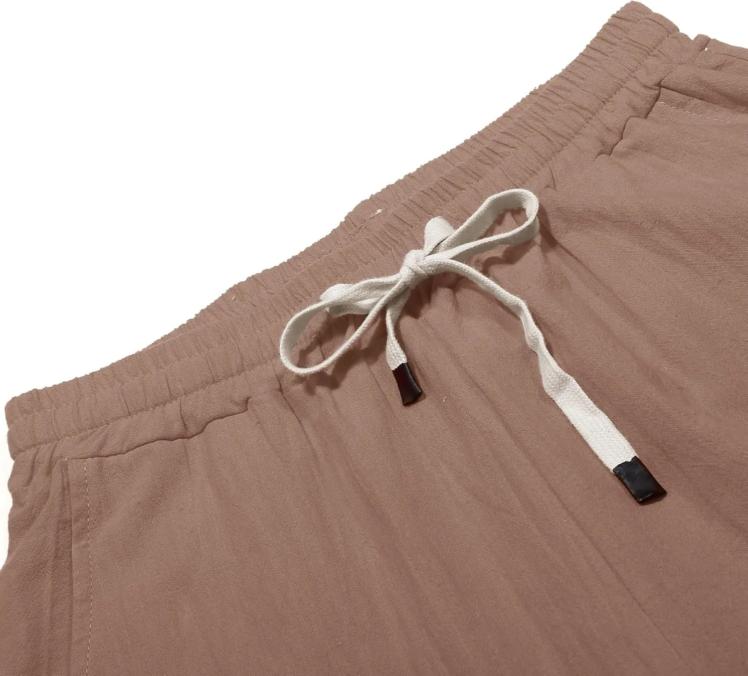 Women's Summer Casual Linen Pants Elastic Waist Relaxed Fit Straight Leg Cropped Pants Beach Trousers with Pockets