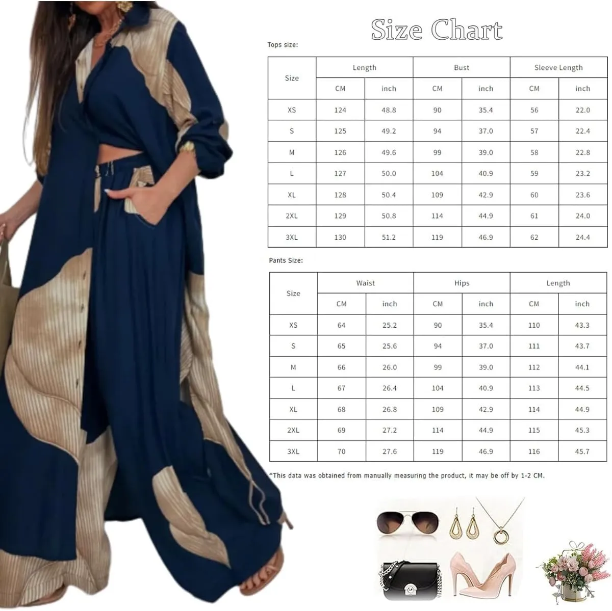 Women's V-Neck Patchwork Printed Top and Pants Commuting Casual Suit Summer V Neck Split Caftans Wide Leg Pants Sets