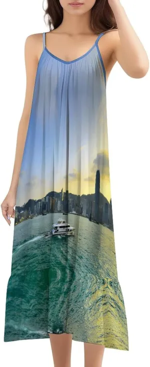 Womens Victoria Harbour Beach Camisole Camis Dress Endearing Ruffled Flowy Boho Sundresses
