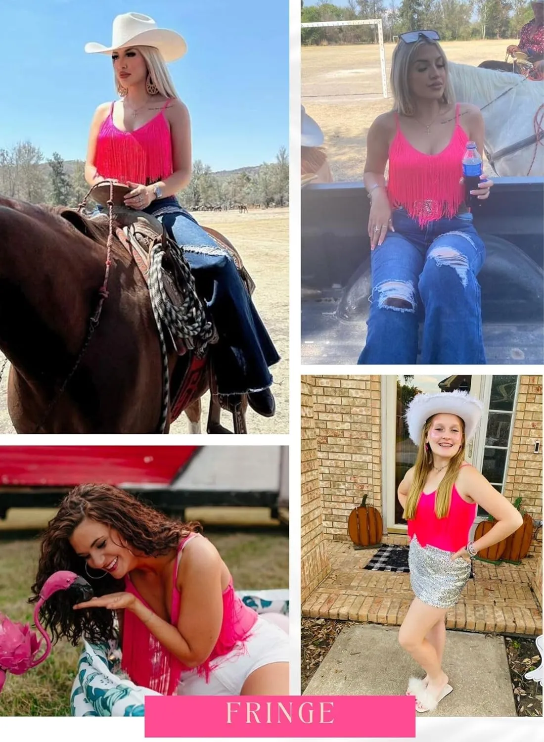 Womens Western Cowgirl Fringe Top - Country Concert Outfits Festival Tassel Hem Boho Rodeo Camisole Rave Tank Shirt