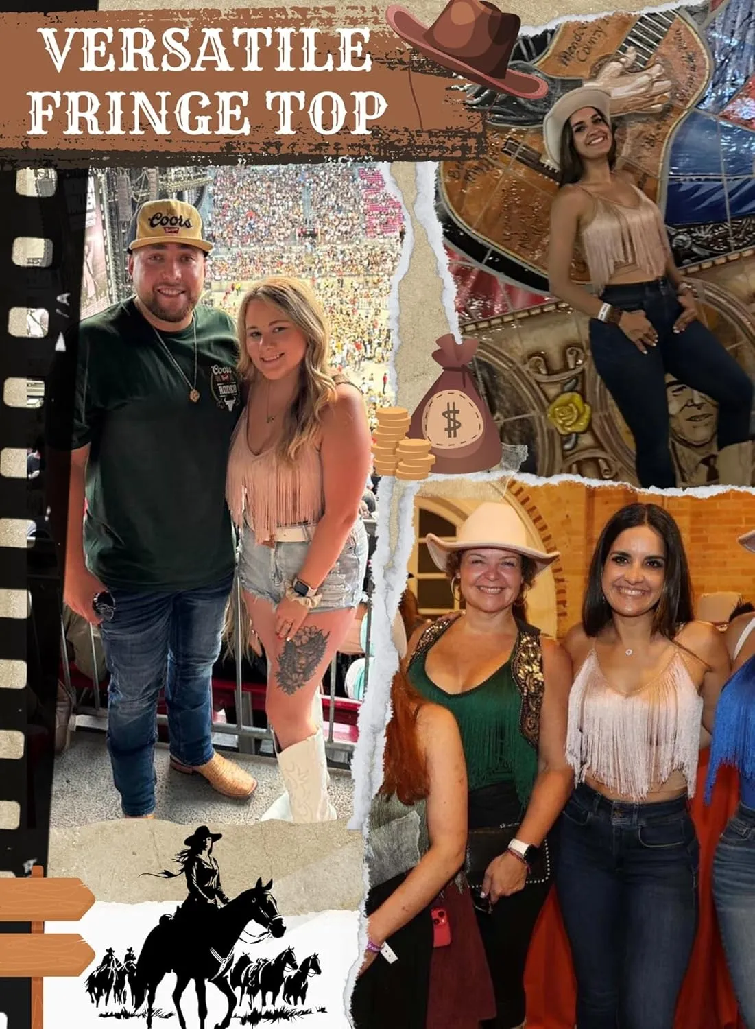Womens Western Cowgirl Fringe Top - Country Concert Outfits Festival Tassel Hem Boho Rodeo Camisole Rave Tank Shirt