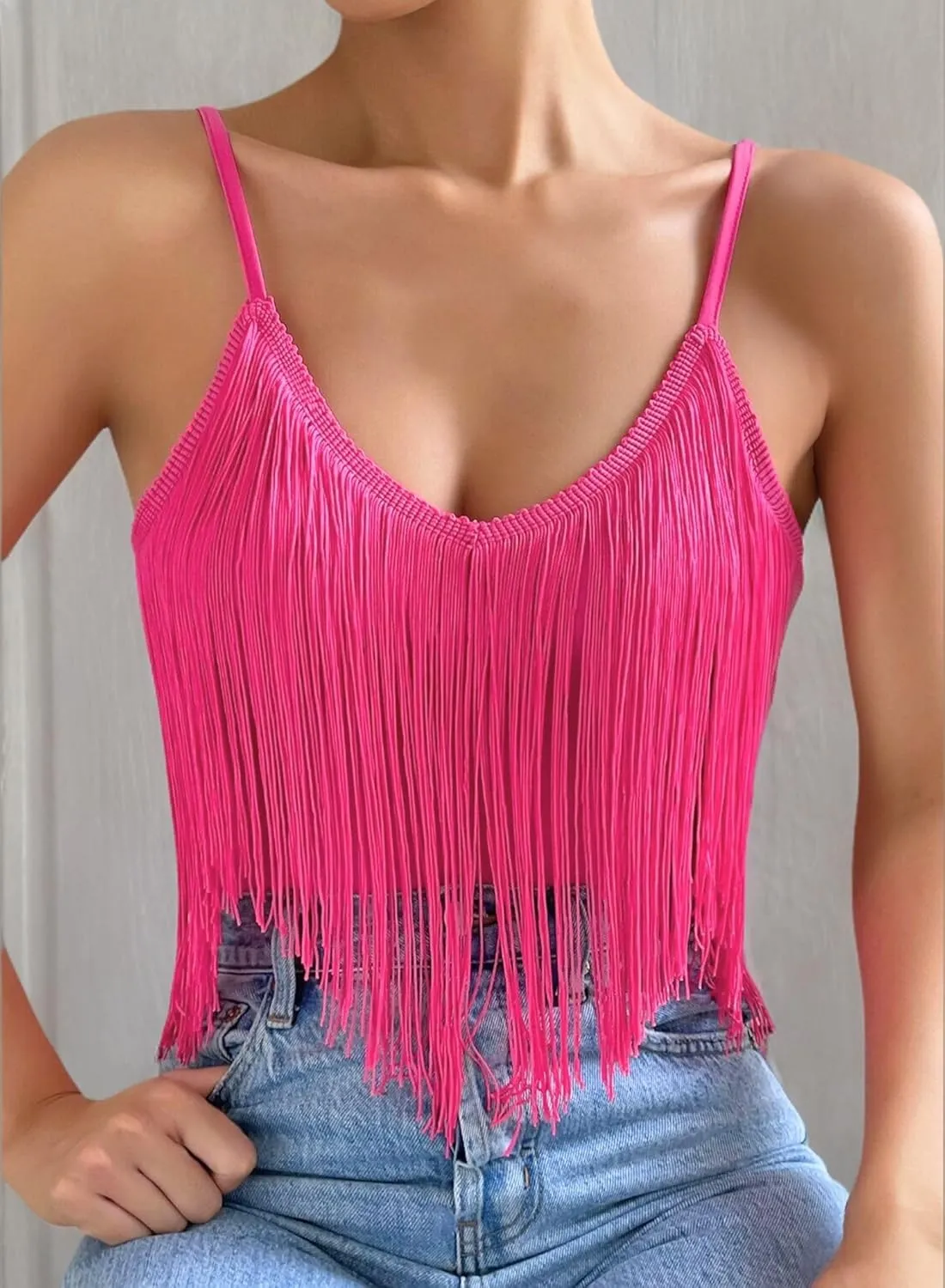 Womens Western Cowgirl Fringe Top - Country Concert Outfits Festival Tassel Hem Boho Rodeo Camisole Rave Tank Shirt