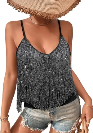 Womens Western Cowgirl Fringe Top - Country Concert Outfits Festival Tassel Hem Boho Rodeo Camisole Rave Tank Shirt