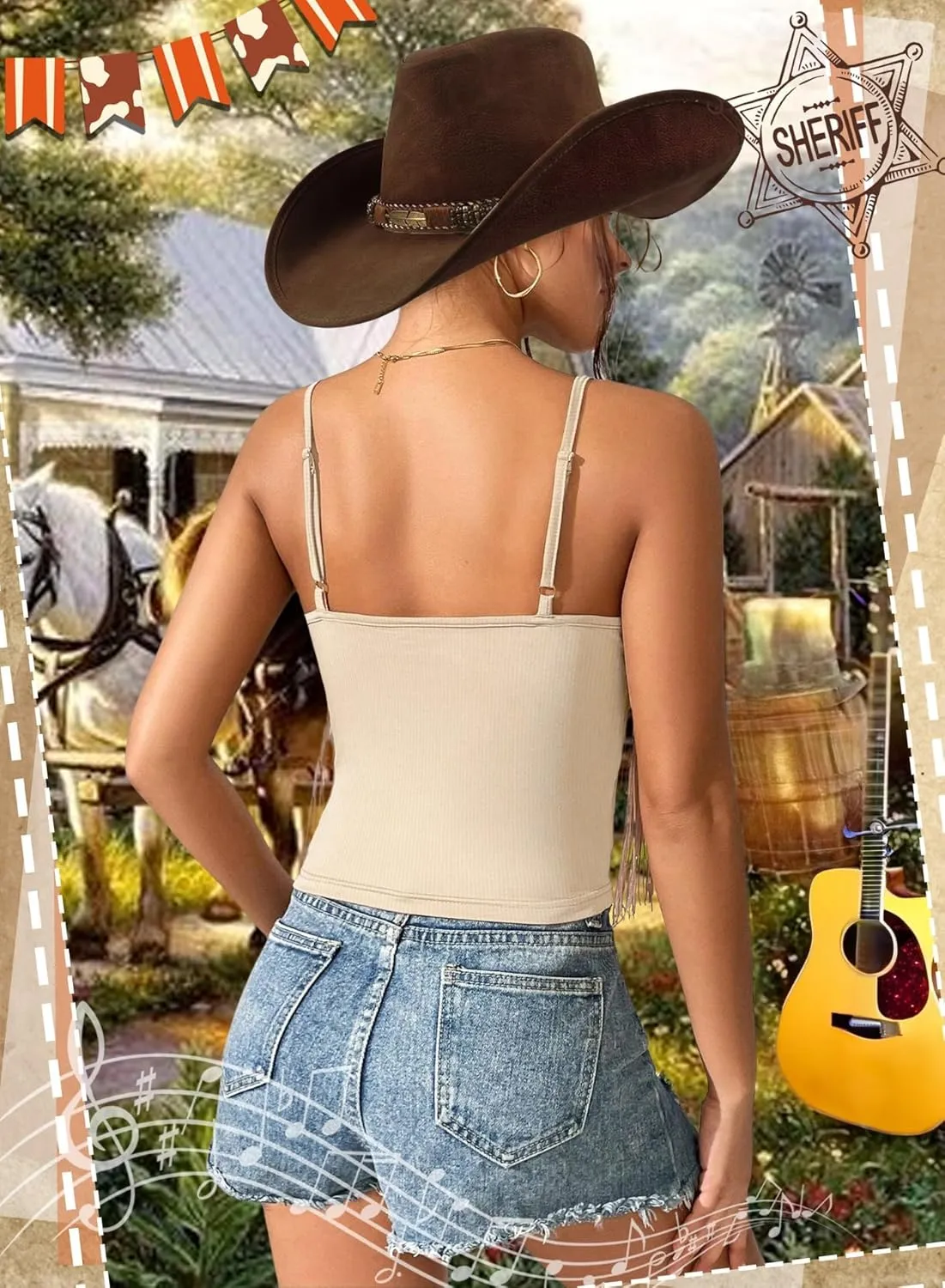 Womens Western Cowgirl Fringe Top - Country Concert Outfits Festival Tassel Hem Boho Rodeo Camisole Rave Tank Shirt