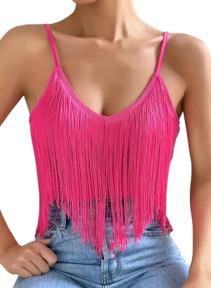 Womens Western Cowgirl Fringe Top - Country Concert Outfits Festival Tassel Hem Boho Rodeo Camisole Rave Tank Shirt