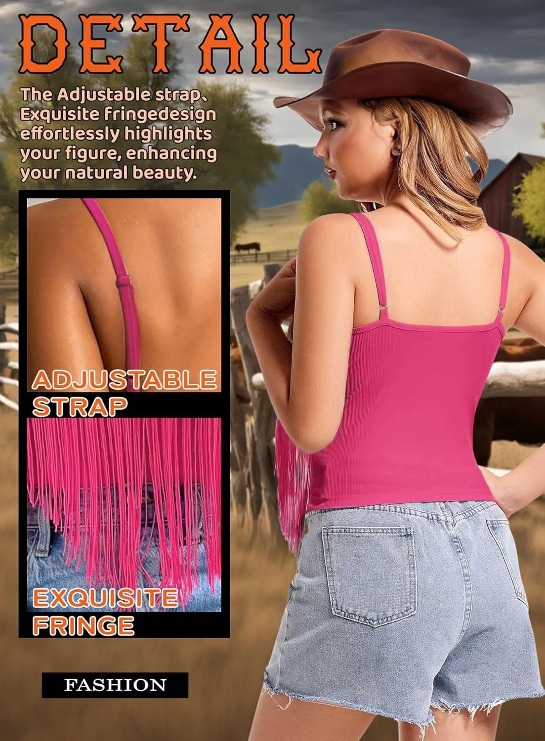 Womens Western Cowgirl Fringe Top - Country Concert Outfits Festival Tassel Hem Boho Rodeo Camisole Rave Tank Shirt