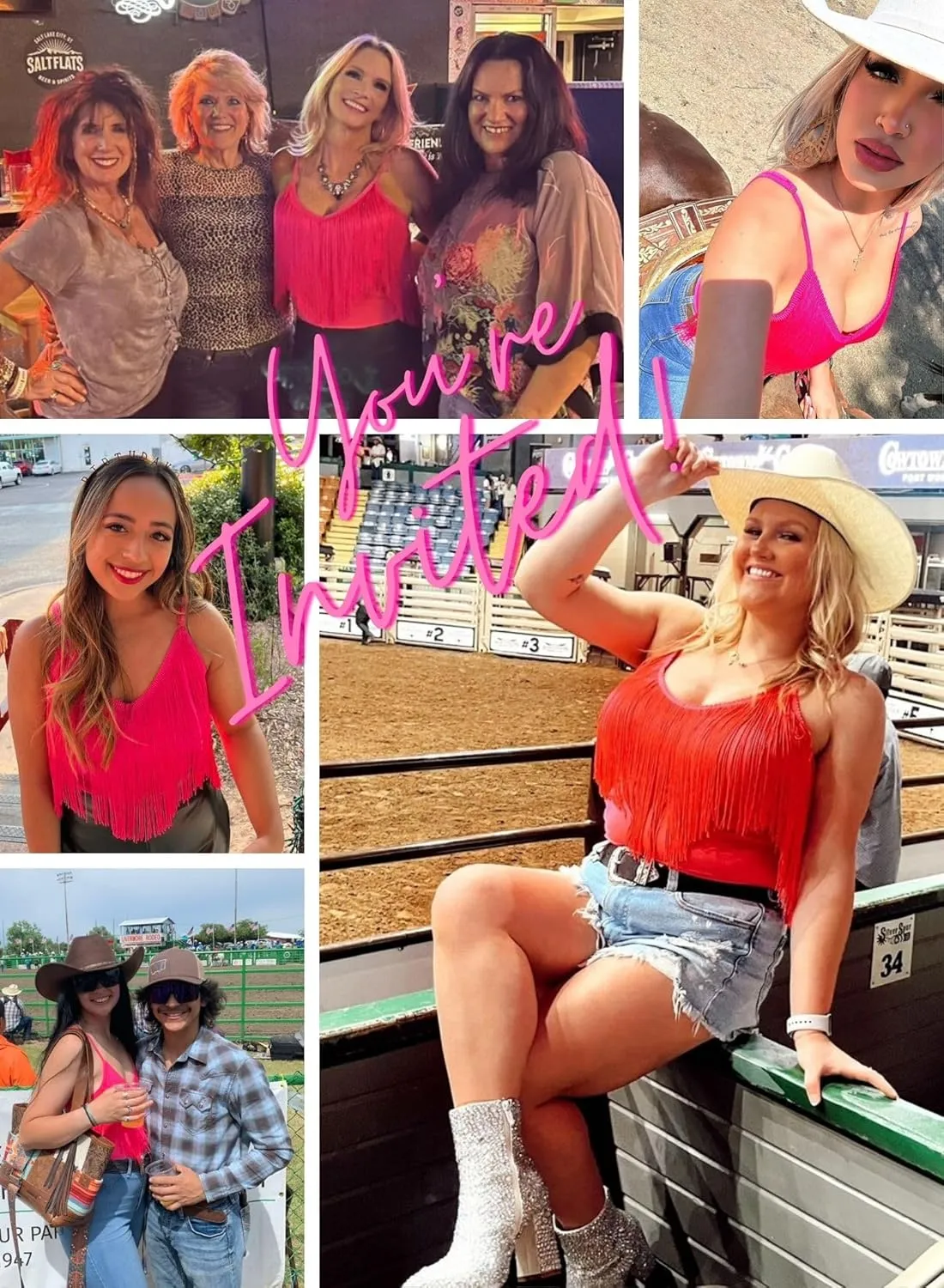 Womens Western Cowgirl Fringe Top - Country Concert Outfits Festival Tassel Hem Boho Rodeo Camisole Rave Tank Shirt