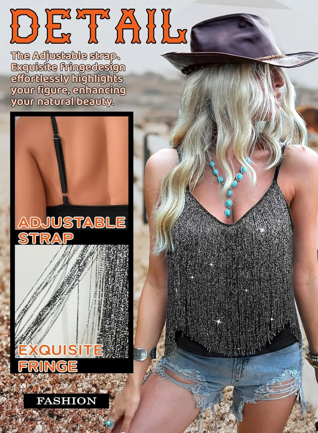 Womens Western Cowgirl Fringe Top - Country Concert Outfits Festival Tassel Hem Boho Rodeo Camisole Rave Tank Shirt