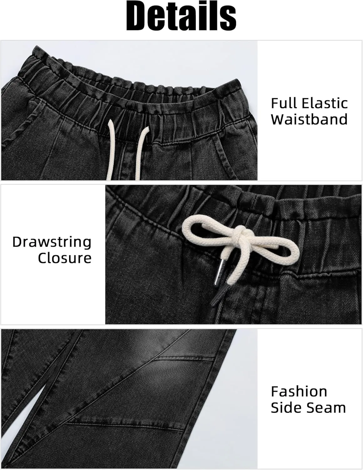 Women's Wide Leg Baggy Jeans Elastic High Waist Barrel Jean Loose Boyfriend Denim Pants with Drawstring