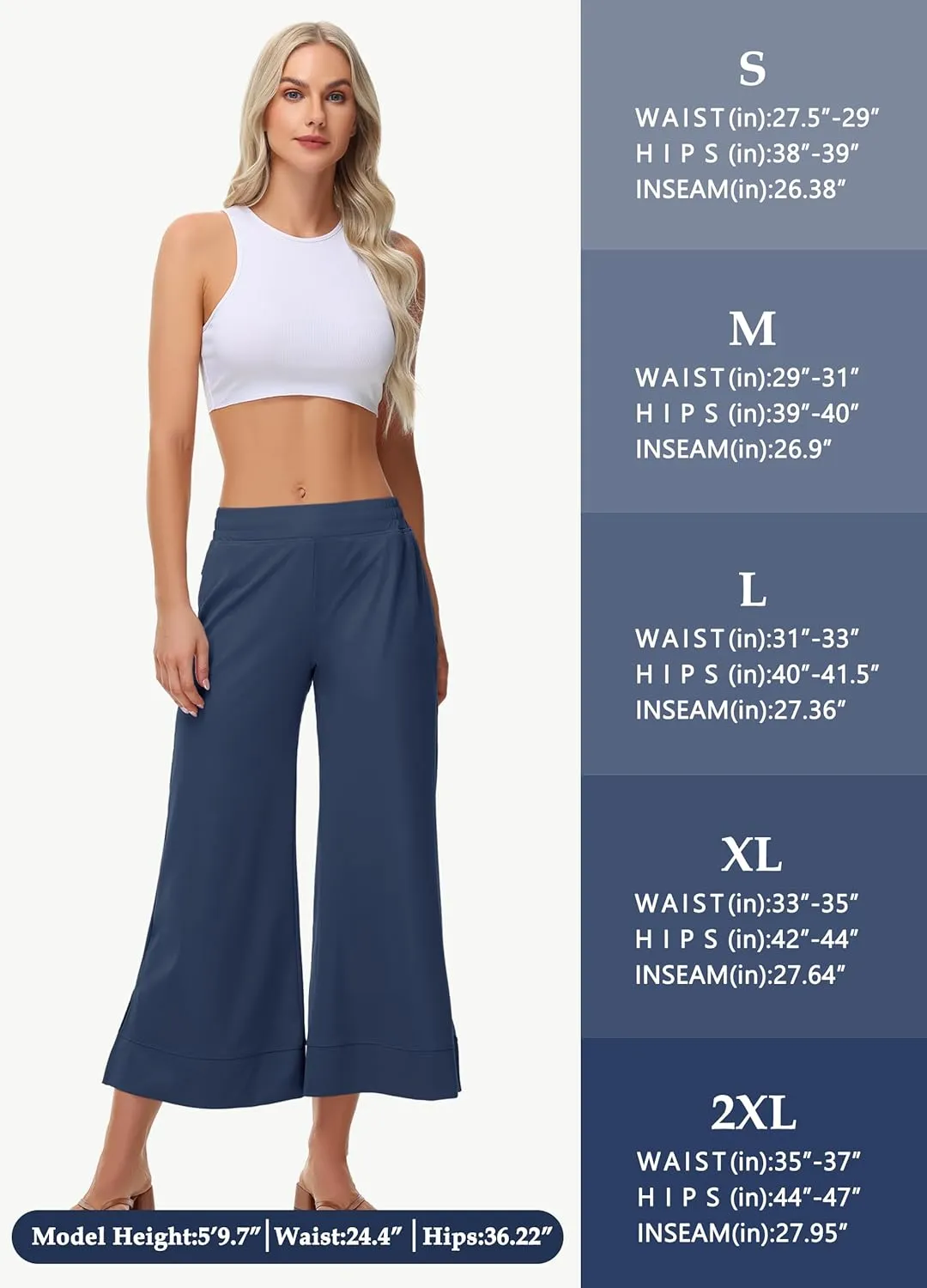 Womens Wide Leg Cropped Pants with Zipper Pockets Yoga Casual Travel Work Lightweight Quick Dry Pants