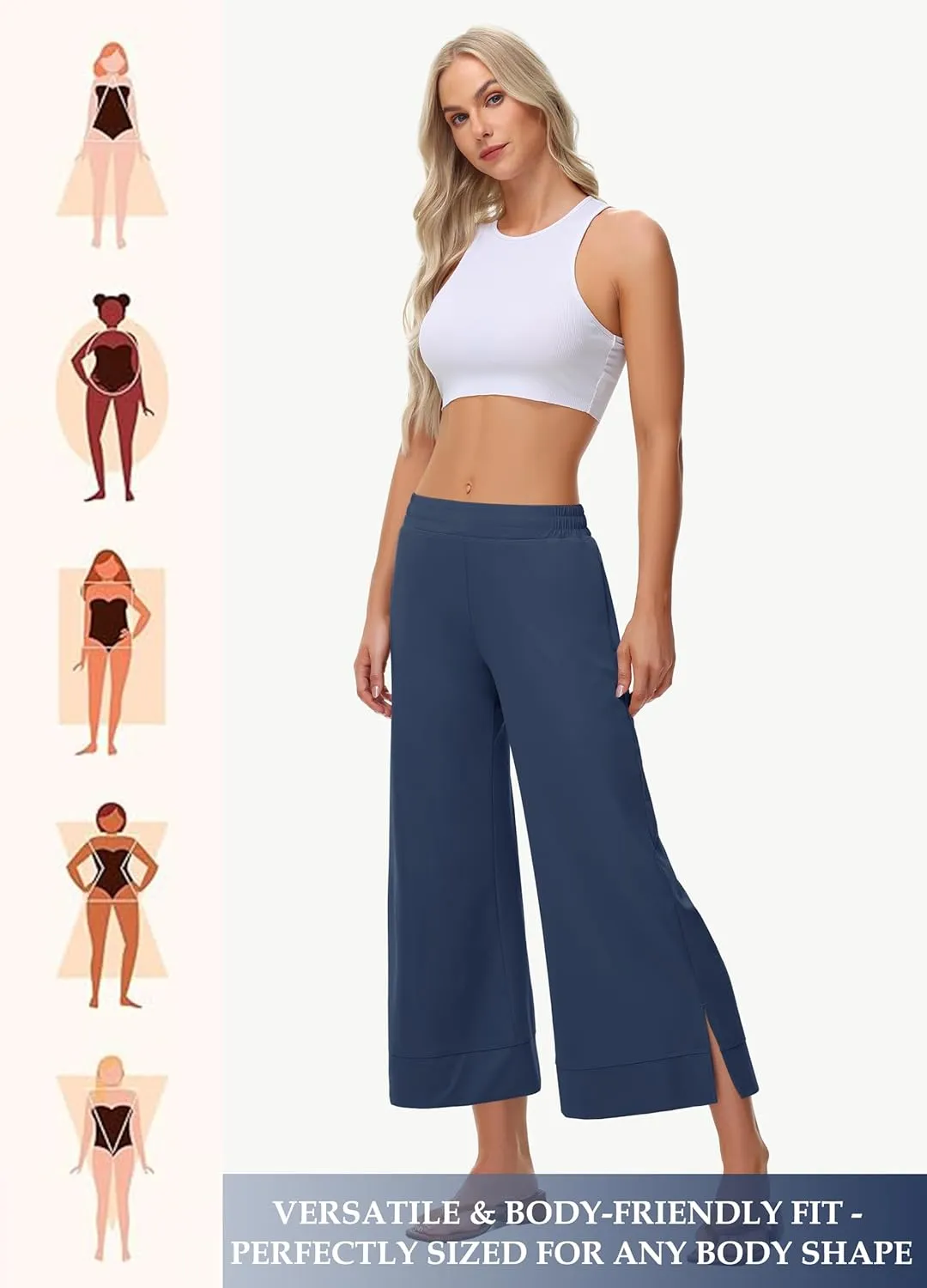Womens Wide Leg Cropped Pants with Zipper Pockets Yoga Casual Travel Work Lightweight Quick Dry Pants