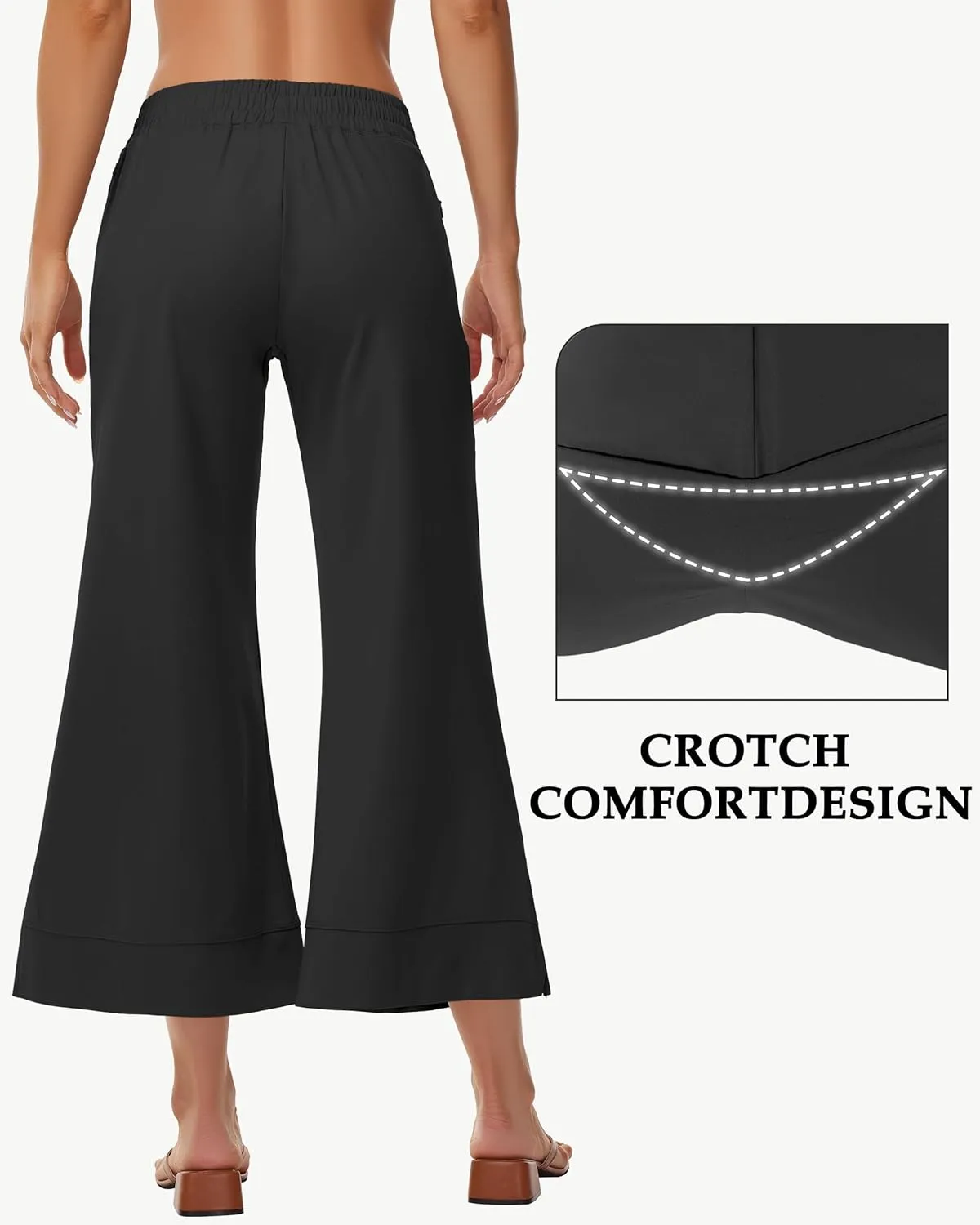 Womens Wide Leg Cropped Pants with Zipper Pockets Yoga Casual Travel Work Lightweight Quick Dry Pants