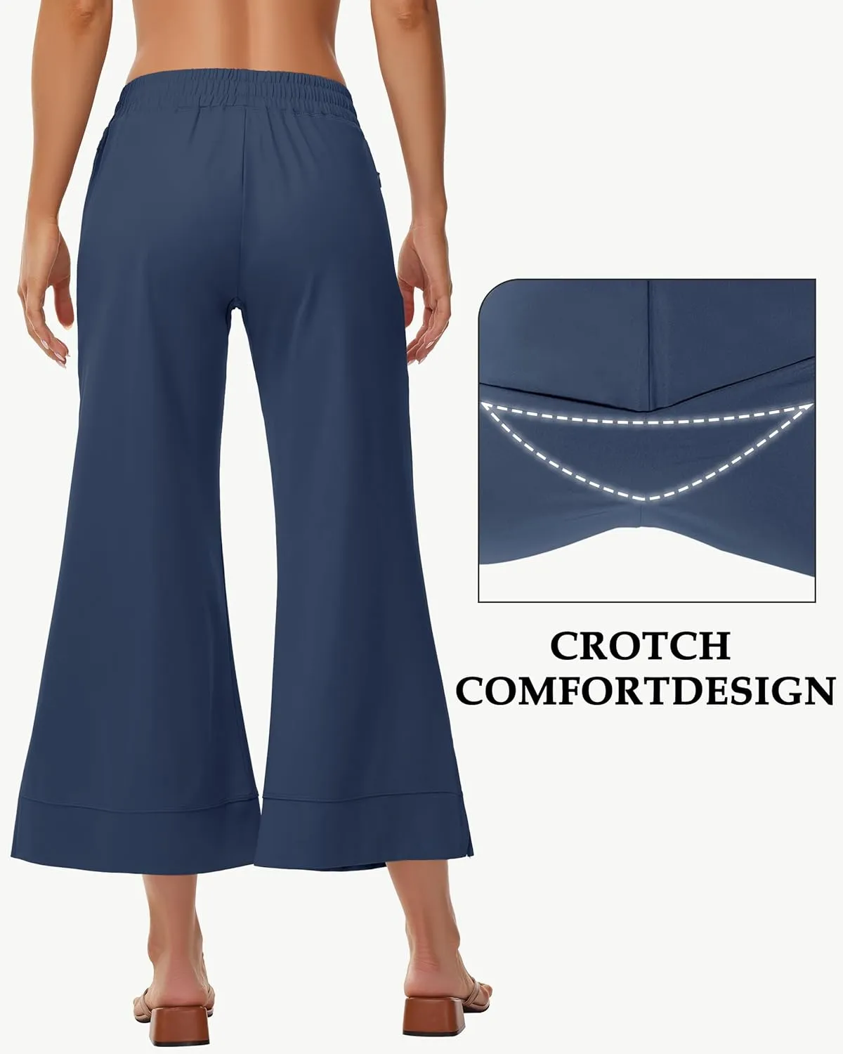 Womens Wide Leg Cropped Pants with Zipper Pockets Yoga Casual Travel Work Lightweight Quick Dry Pants