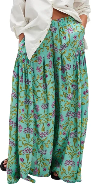 Womens Wide Leg Pants Flowy High Elastic Waist Loose Printed Beach Boho Yoga Casual Long Trousers
