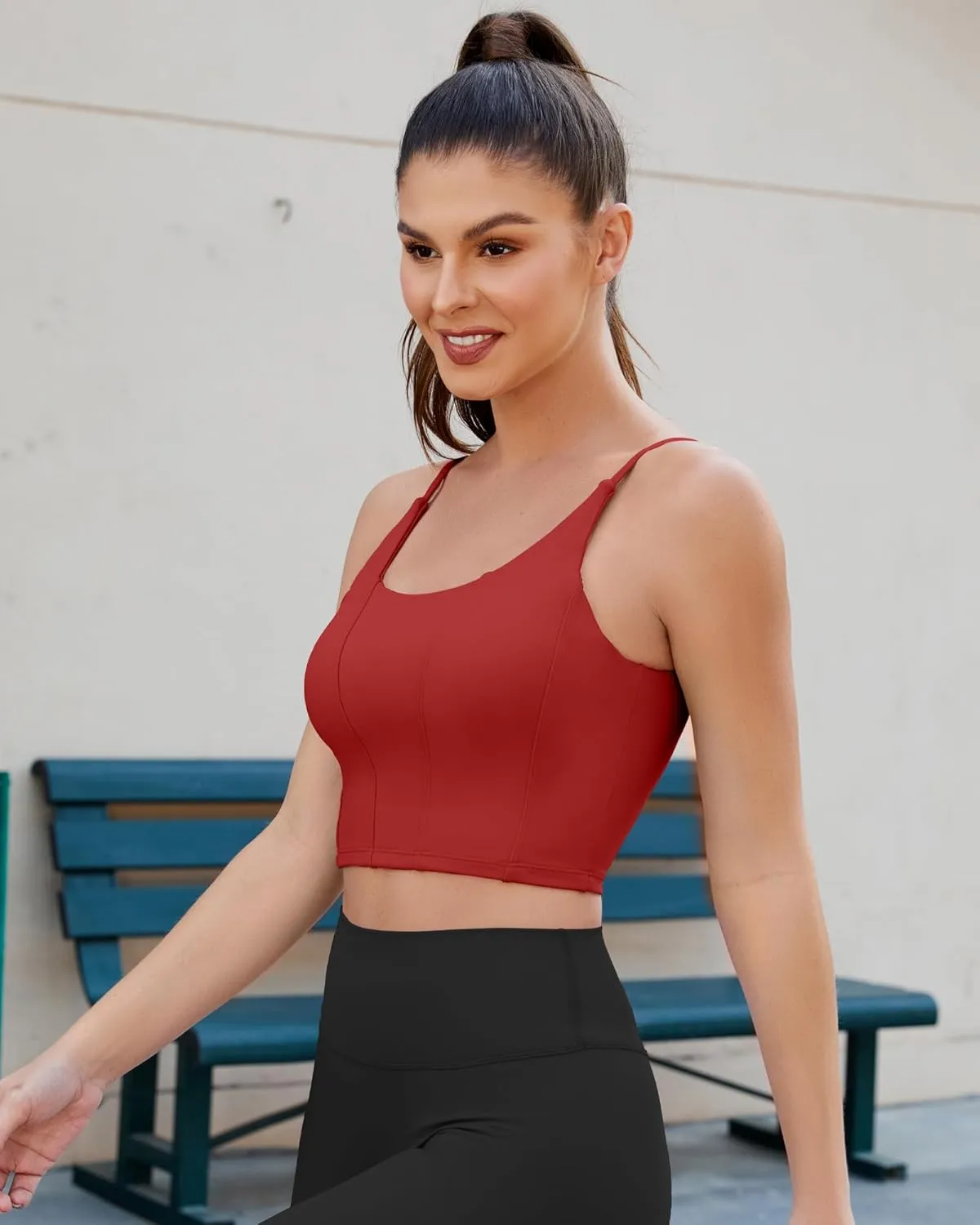 XUNYU Longline Sports Bras for Women Padded Yoga Tank Top Supportive Workout Crop Tops Built in Bras Adjustable Straps