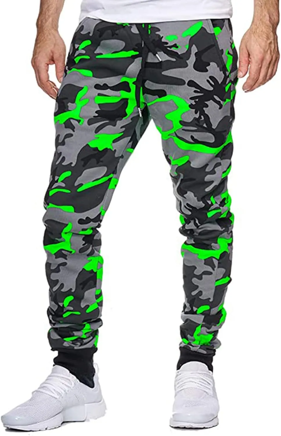 Ymosrh Khaki Pants Mens Relaxed Fit Camouflage Bandage Casual Loose Sweatpants Drawstring Pant Camping Pants Men