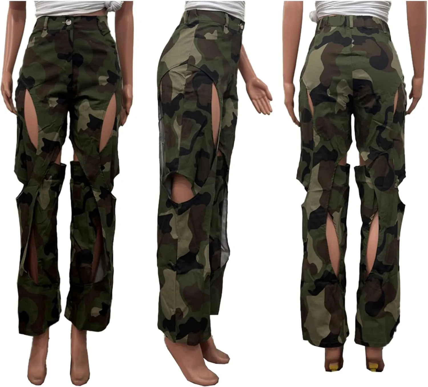 YOOTIKO Womens Camo Cargo Pants High Waisted Army Fatigue Loose Straight Wide Leg Camouflage Trousers Streetwear