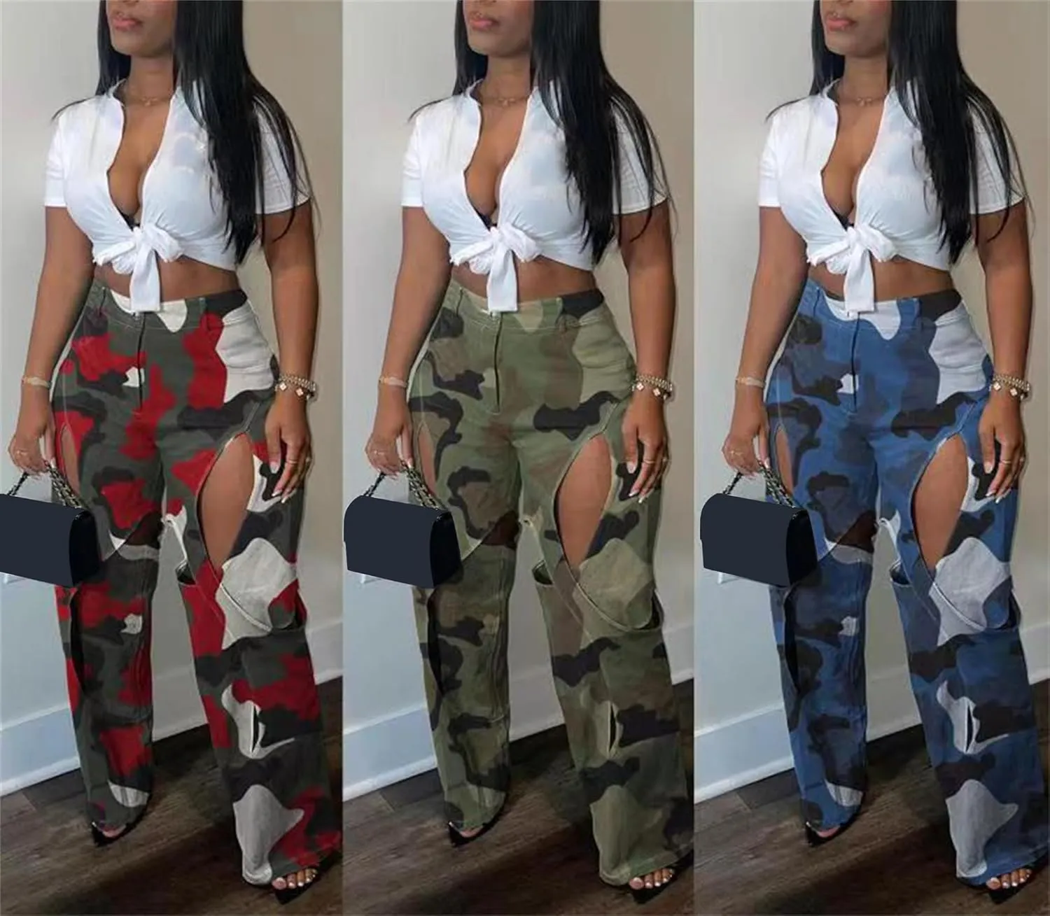 YOOTIKO Womens Camo Cargo Pants High Waisted Army Fatigue Loose Straight Wide Leg Camouflage Trousers Streetwear