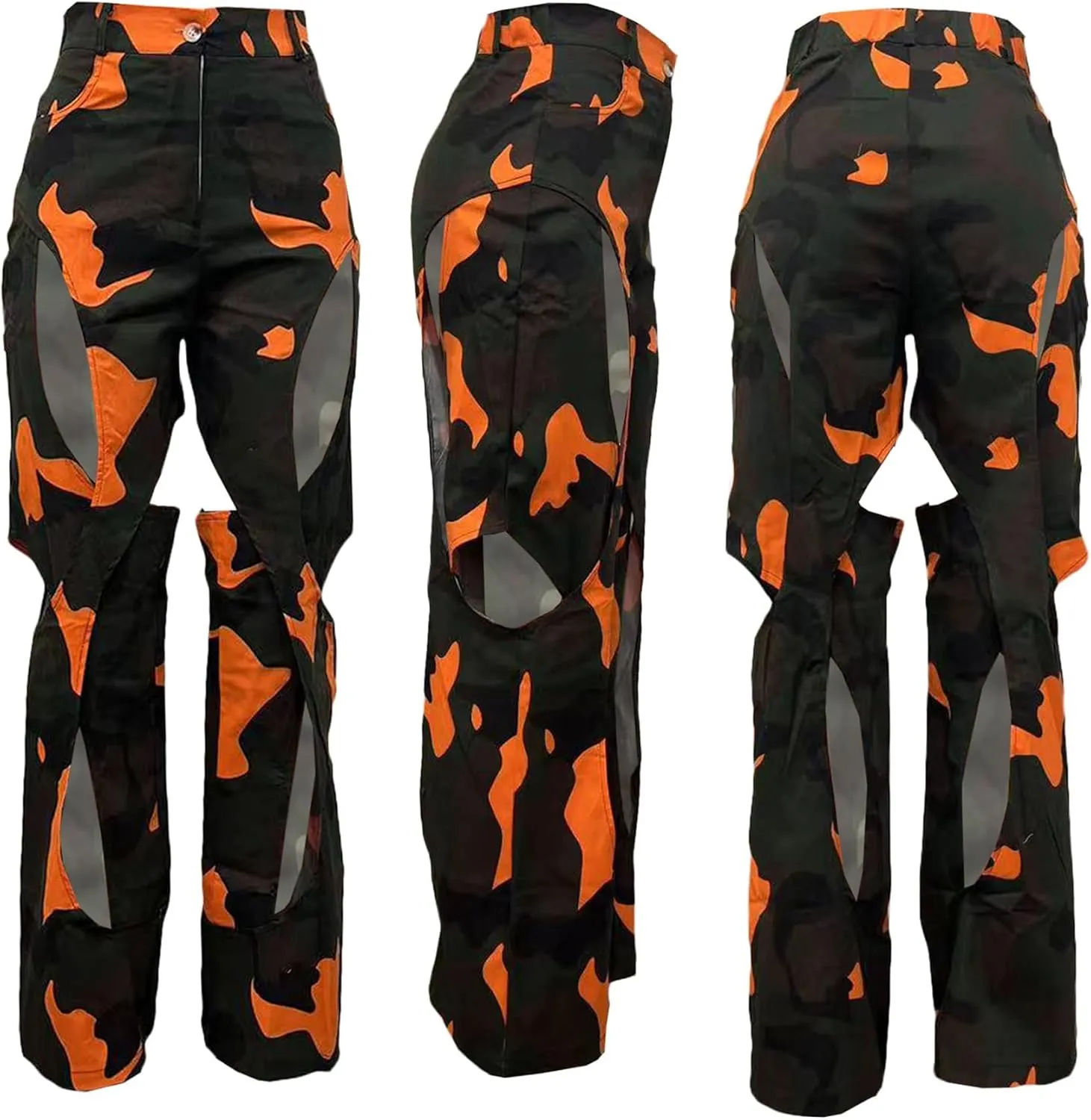 YOOTIKO Womens Camo Cargo Pants High Waisted Army Fatigue Loose Straight Wide Leg Camouflage Trousers Streetwear