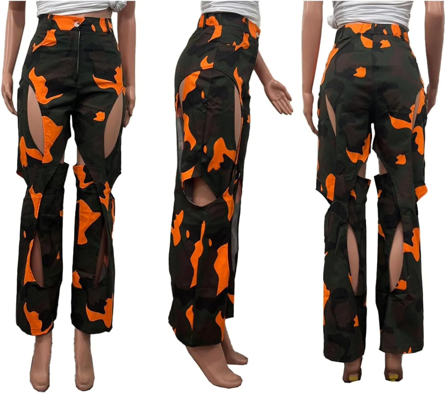 YOOTIKO Womens Camo Cargo Pants High Waisted Army Fatigue Loose Straight Wide Leg Camouflage Trousers Streetwear