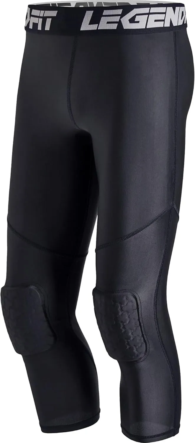 Youth Kids Pants with Knee Pads Basketball Compression 3/4 Capri Padded Leggings Sport Tights Boys Girls