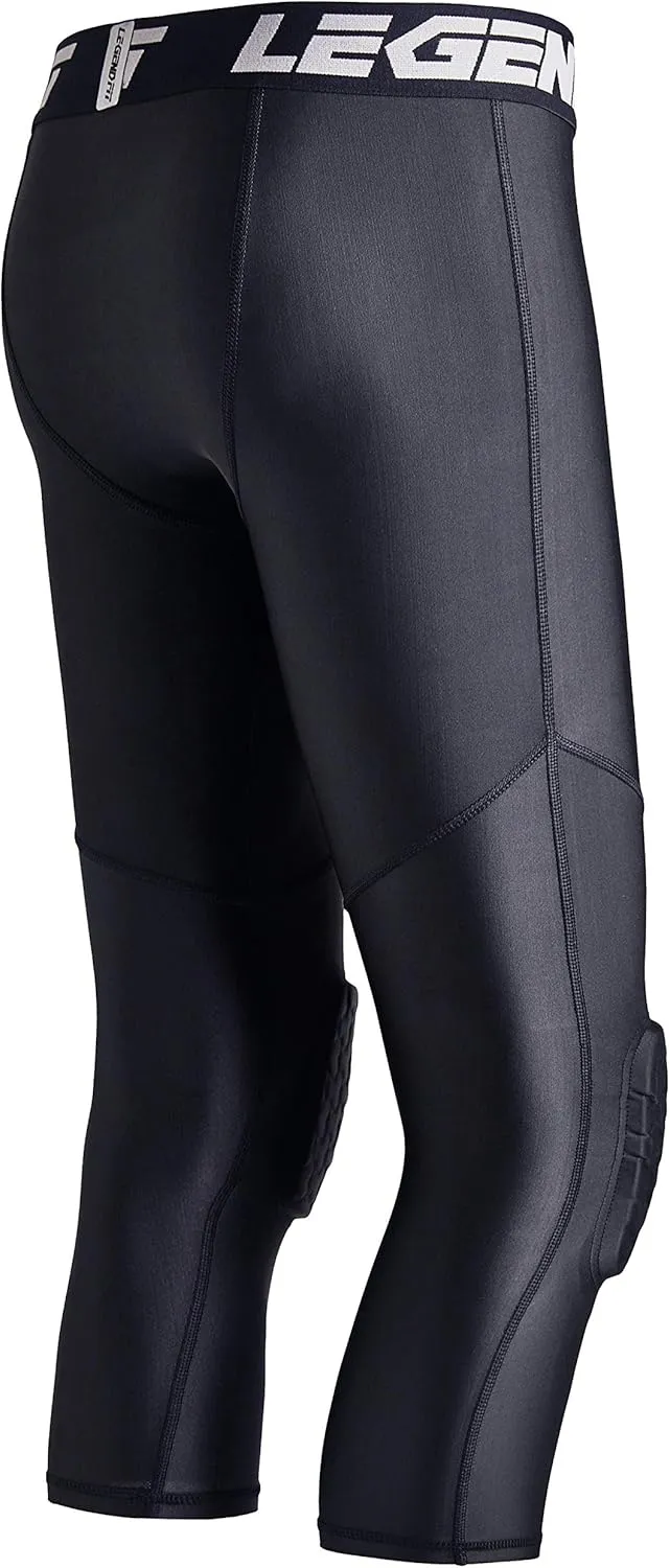Youth Kids Pants with Knee Pads Basketball Compression 3/4 Capri Padded Leggings Sport Tights Boys Girls