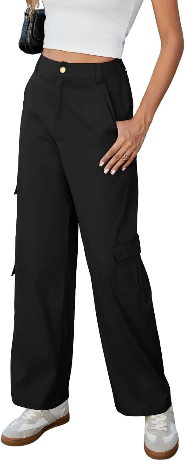 ZAFUL Womens Cargo Pants 2025 High Waisted Straight Wide Leg Casual Pants Comfy Y2K Streetwear Work Trousers