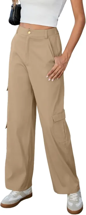 ZAFUL Womens Cargo Pants 2025 High Waisted Straight Wide Leg Casual Pants Comfy Y2K Streetwear Work Trousers