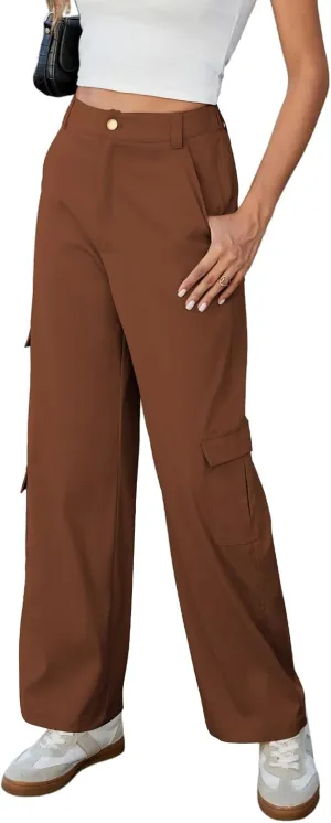 ZAFUL Womens Cargo Pants 2025 High Waisted Straight Wide Leg Casual Pants Comfy Y2K Streetwear Work Trousers