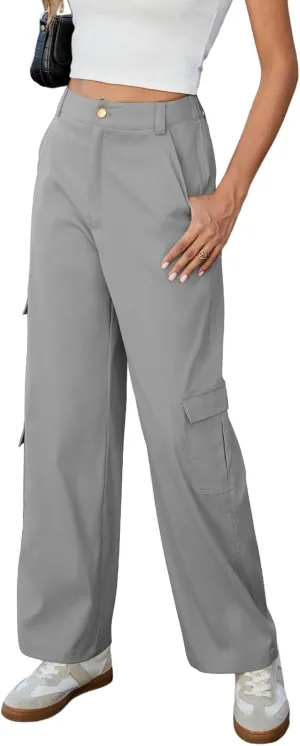 ZAFUL Womens Cargo Pants 2025 High Waisted Straight Wide Leg Casual Pants Comfy Y2K Streetwear Work Trousers