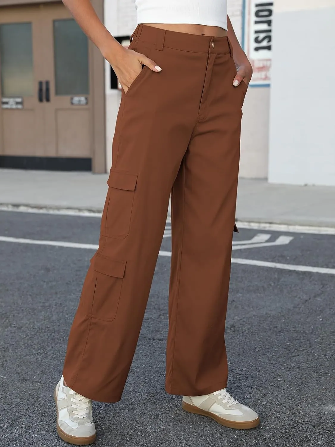 ZAFUL Womens Cargo Pants 2025 High Waisted Straight Wide Leg Casual Pants Comfy Y2K Streetwear Work Trousers