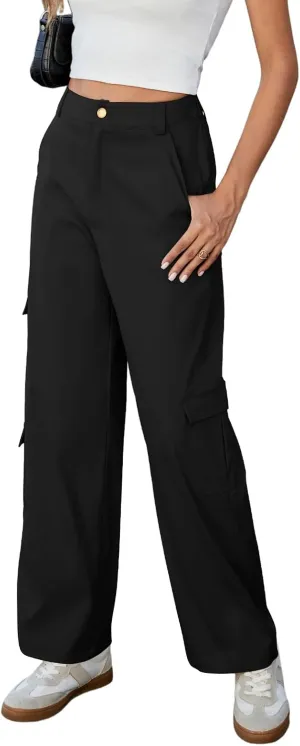 ZAFUL Womens Cargo Pants 2025 High Waisted Straight Wide Leg Casual Pants Comfy Y2K Streetwear Work Trousers